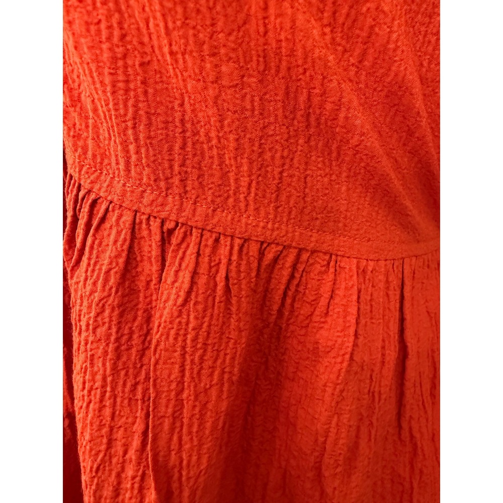 Calvin Klein Orange Textured Tiered V-Neck Midi Dress Womens 10 Short Sleeve - Picture 2 of 5